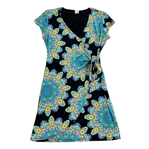 Madison Women's M Wrap Dress Floral Knee Length V-Neck Short Sleeve - Picture 3 of 6
